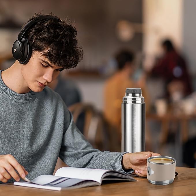 Stainless Steel Thermo 700ml/23.7oz Vacuum Insulated Bottle with Cup for Coffee Hot drink and Cold drink water flask.(Brown,Single)