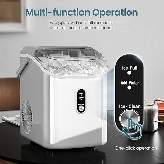 Antarctic Star Countertop Ice Maker with Soft Chewable Pellet Ice, 34lbs/24Hrs, One-Click Operation, Self-Cleaning Portable Peddle Ice Machine with Ice Scoop for Kitchen,Office,Bar,RV (White)