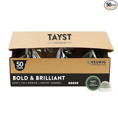 Tayst Coffee Pods, Bold & Brilliant Dark Roast, K Cups Compatible with Keurig Coffee Maker, Sustainable Single Serve, Pack of 50