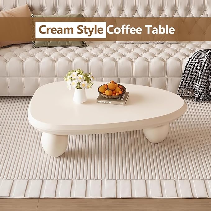 Cloud Coffee Table Modern Cute Coffee Tables Irregular Simple Tea/Center Table for Small Space End Table for Living Room, Home Office, Indoor (White A Oval 39.4" Wx25.6 Dx11.8 H)
