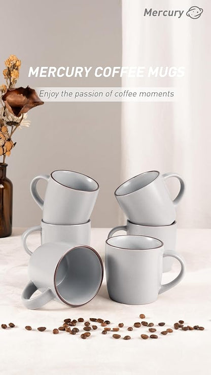 famiware Mercury Coffee Mugs 13 oz, Coffee Mugs Set of 6 with Handle, Cups for Latte, Hot Tea, Cappuccino, Mocha, Cocoa, Light Grey