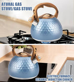 Load image into Gallery viewer, Stainless Steel Tea Kettle Blue, Teapot 3.2 Quart Whistling Tea Kettle, Tea Pots for Stove Top with Wood Pattern Handle, Gas Electric Applicable