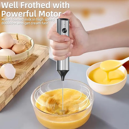 Milk Frother Wand for Coffee with 3-Speed,Stainless Steels Hand Frother Rechargeable,Electric Whisk with 2 Heads for Mixing Drinks Like Latte, Cappuccino, Hot Chocolate, Egg,Sliver