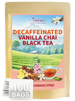 Load image into Gallery viewer, TeeLux Vanilla Decaf Chai Tea Bags, Decaffeinated Black Tea with Cinnamon, Ginger, Cardamom, Natural Vanilla Flavor, Full-bodied &amp; Spicy Flavor, 100 Count