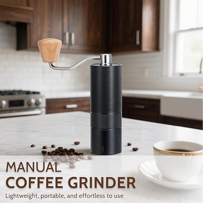 Manual Coffee Grinder, 420 Stainless Steel Conical Burr Hand Coffee Bean Grinder, Adjustable Grind Setting For Espresso, Pour Over, French Press (Black)
