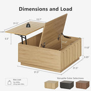 Lift Top Coffee Table with Storage, Modern Coffee Table with Arched Design, 31.5