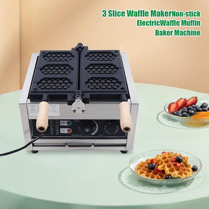 3 Slice Waffle Pancake Maker,Non-stick Pancake Baker Machin,110v Stainless Steel Waffle Pancake Maker for Home Kitchen,Pancake Maker with Adjustable Thermostats Timers 122-572°F