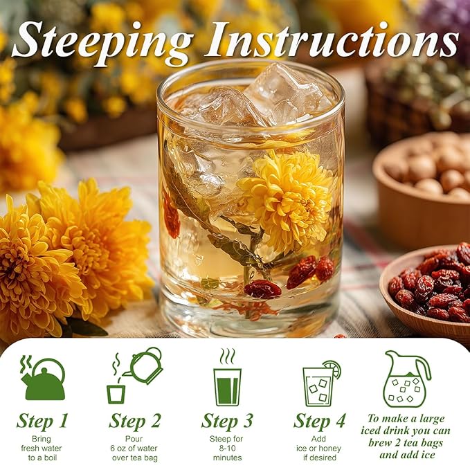 WT WEETEE Dandelion Wolfberry Tea, 10g * 20 Count Corn Firbe Tea Bags, Multiple Brewing, Made from Goji Berry Chrysanthemum Cassia Seed 7 Natural Herbal Ingredients, Wolfberry & Dandelion Herbal Tea