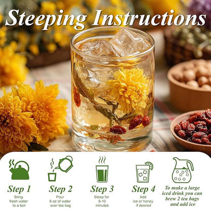 WT WEETEE Dandelion Wolfberry Tea, 10g * 20 Count Corn Firbe Tea Bags, Multiple Brewing, Made from Goji Berry Chrysanthemum Cassia Seed 7 Natural Herbal Ingredients, Wolfberry & Dandelion Herbal Tea