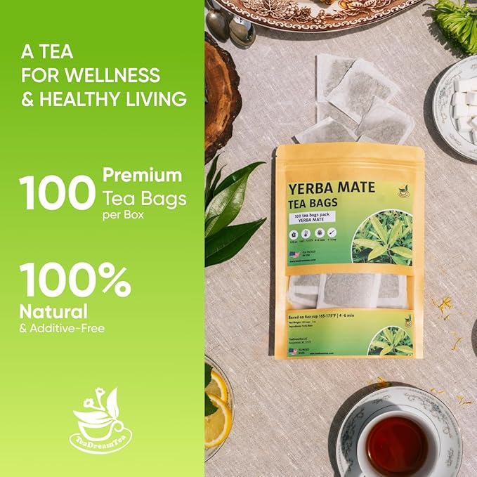 Yerba Mate Tea - Green Cut & Sifted - Unsmoked Energy Boost - 100 Tea Bags - Packed with Nutrients - Your Perfect Coffee Replacement