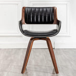 Load image into Gallery viewer, LUNLING Swivel Accent Faux Leather Dining Chairs, Mid Century Modern Chairs with Wooden Legs/Armrest/Upholstered Seat/Adjustable Foots for Kitchen Dining Room Desk Chairs,Black,1PCS