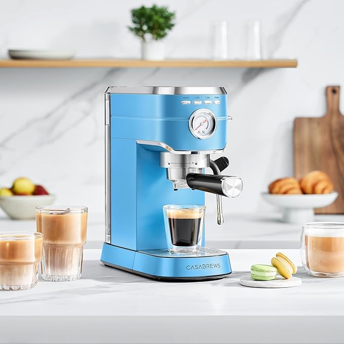 CASABREWS CM5418 Espresso Machine 20 Bar, Stainless Steel Espresso Maker with Milk Frother Steam Wand, Professional Coffee Machine with 34oz Removable Water Tank, Baby Blue