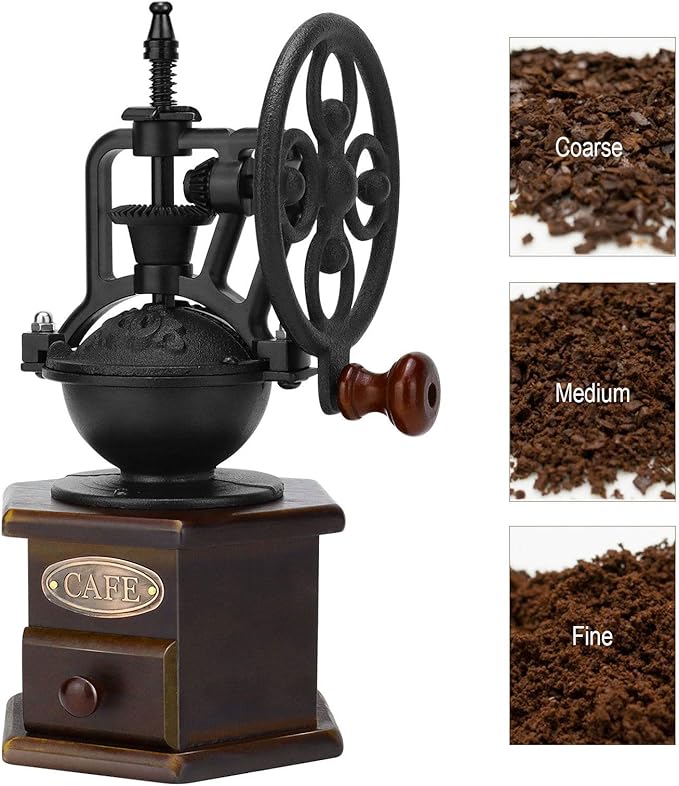 IMAVO Manual Coffee Grinder, Wooden Coffee Bean Grinder with Cast Iron Hand Crank, Antique Design, Perfect for Home, Coffee Shop, Gift