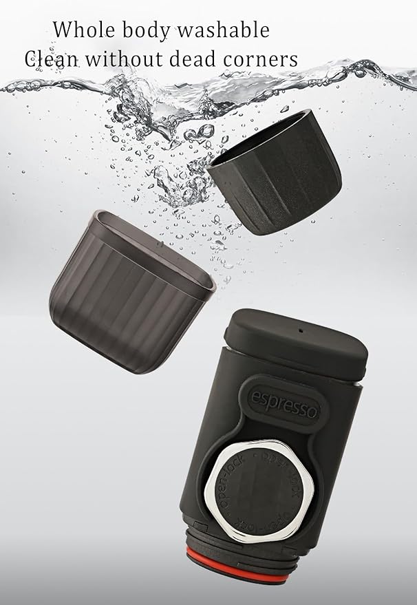 Portable Hand press Coffee Maker with with Capsule Compartment and Coffee Powder Bowl & Travel Mug - Compact Espresso Machine for Home, Travel, Manual Coffee Brewing