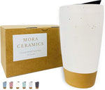 Load image into Gallery viewer, Mora Double Wall Ceramic Coffee Travel Mug with Lid, 14 oz, Portable, Microwave, Dishwasher Safe, Insulated Reusable Tall Cup, Splash Resistant Lid - To Go Tumbler for Car Cup Holder, Cotton White