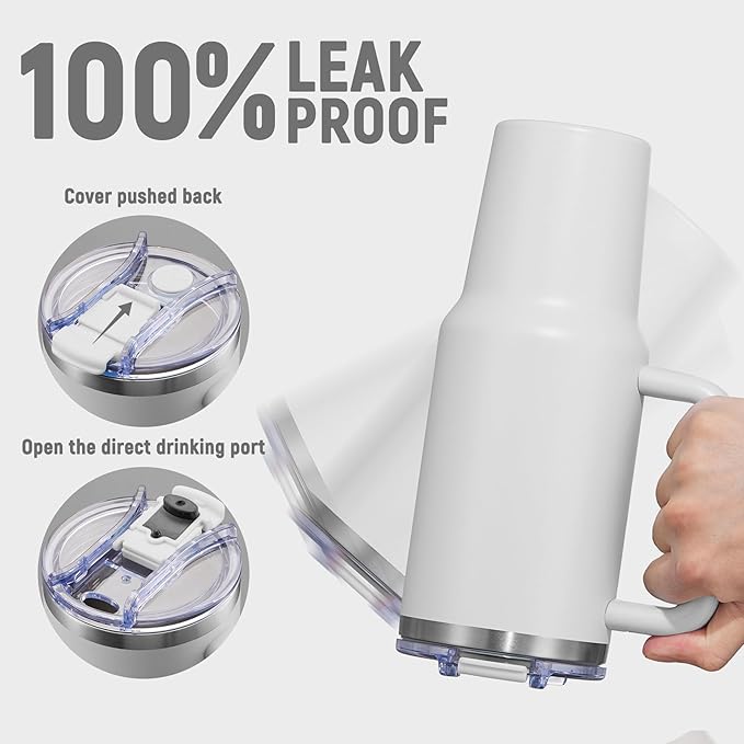 40 oz Tumbler with Handle and Straw Lid,Insulated Reusable Stainless Steel Water Bottle Travel Mug，Cupholder Friendly Double Wall Vacuum Sealed Cup (Cold White)