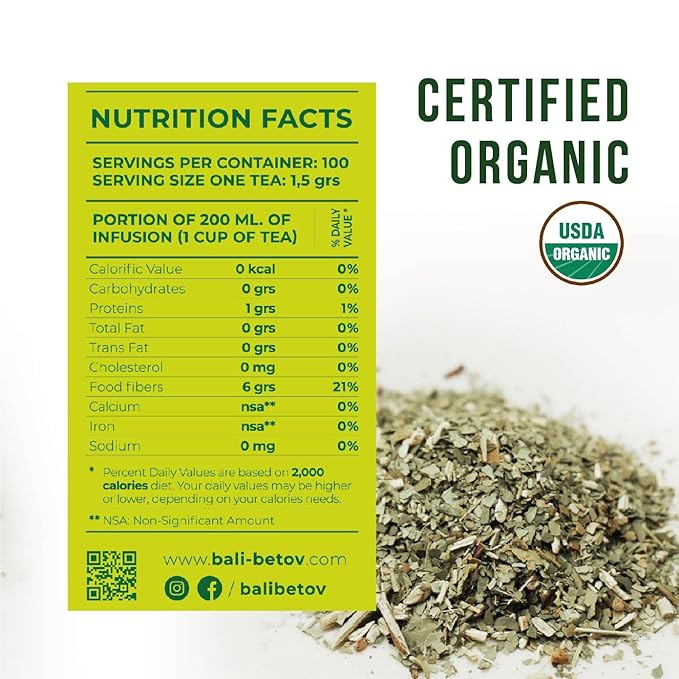 BALIBETOV Organic Unsmoked Yerba Mate Tea Bags – 100 Count, Traditional Cut, Clean Natural Energy, Gluten-Free & Vegan, Enjoy Hot or Cold