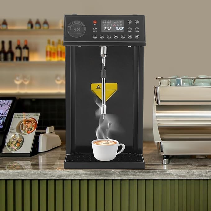 Commercial Milk Frother, 8L Automatic Milk Foam Machine Electric Steam Milk Frothing Machine Coffee Milk Foam Machine Steamer with LED Display for Tea Coffee Shop Black