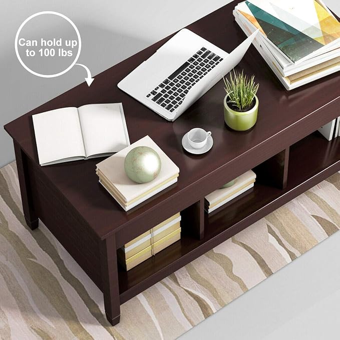 DORTALA Lift Top Coffee Table, Wood Cocktail Table w/Hidden Compartment & Lower Storage Shelves, Wood Laptop Table, Lift Tabletop Home Furniture for Living Room, Guest Room, Office, Espresso