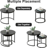 Load image into Gallery viewer, aboxoo Round Nesting Coffee Table Side Set of 2 End Tables for Living Room Bedroom Balcony,Black Faux Marble Wooden Table 23.6IN Accent Large Coffee Table with Steel Frame