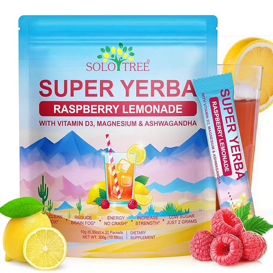 Super Yerba, Yerba Mate Instant Tea Powder, Natural Raspberry Lemonade Flavor, Energy Boost & Focus and Gut Health Support 30 Servings