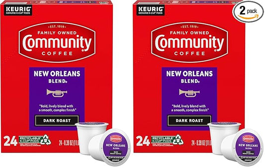 Community Coffee New Orleans Blend 24 Count Coffee Pods, Special Dark Roast, Compatible with Keurig 2.0 K-Cup Brewers, 24 Count (Pack of 2)