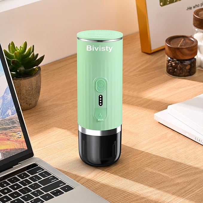 Portable Espresso Maker, Wireless Self-heating, Mini Coffee Maker, 80ml Water Tank, Ground Coffee Compatible with Nespresso & Dolce Gusto for Travel, Camping, Hiking, Office (Green)