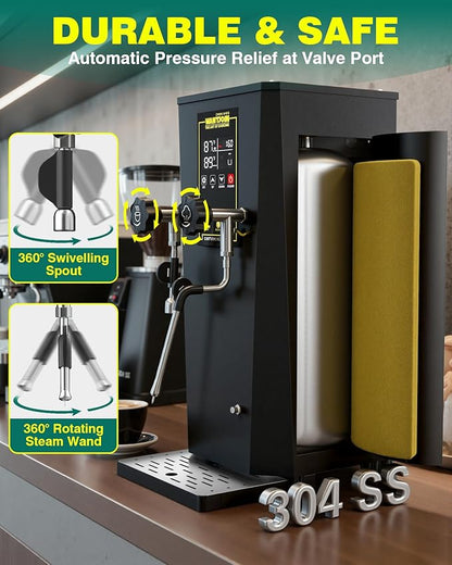 WantJoin 2000W Commercial Milk Frother & Beverage Warmer - Professional Milk Steamer Machine with LED Display Panel for Latte, Cappuccino, Coffee, Hot Chocolate and Milk Tea, Perfect for Cafes & Home