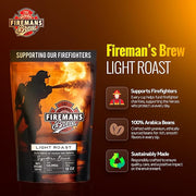 Firemans Brew Light Roast Coffee – Bold & Robust Ground Coffee – 100% Arabica Beans, Rich, Full-Bodied Flavor – Freshly Roasted Gourmet Coffee – Low Acid, Small Batch Coffee – Supports Firefighter Causes
