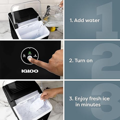 Igloo Countertop Nugget Ice Maker, Produces 30 Pounds Daily First Batch in 8 Minutes, 1.75-Capacity Removable Basket and 1.5-Quart Water Tank, Automatic Cleaning, Black