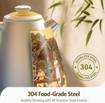 Load image into Gallery viewer, Hazel Quinn Retro Electric Kettle - 1.7 Liters / 57.5 Ounces Tea Kettle with Thermometer, All Stainless Steel, 1200 Watts Fast Boiling, BPA-free, Cordless, Automatic Shut Off - Garden Scenery