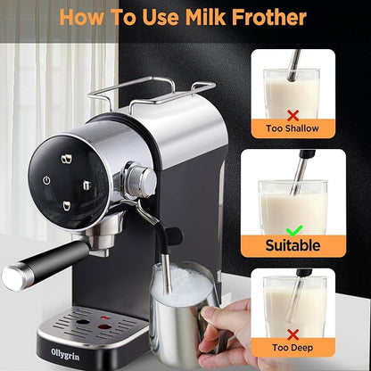 Espresso Machine,15 Bar Semi-Automatic Espresso Maker with Milk Frother,Touch Screen Black Stainless Steel Coffee Machine with 40oz Removable Water Tank,Cappuccino,Latte,Americano for Home