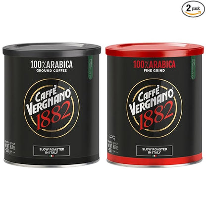 Caffe Vergnano Italian Ground Coffee Moka & Espresso Variety (2 Pack)