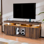 Load image into Gallery viewer, HOMMPA LED TV Stand for up to 70" TV Entertainment Center with Power Outlets, Gaming TV Consoles with Storage Media Table with LED Lights Game Cabinet for Living Room Walnut