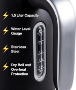 Load image into Gallery viewer, Rae Dunn Electric Hot Water Kettle - Stainless Steel Coffee Maker, Tea Kettle, Swivel Base, With Automatic Shut Off Boil-Dry Protection, Easy Pour Pitcher, 1500 Watt Boiling Power, 1.7 Liters, Black