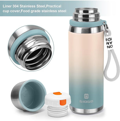 Stainless Steel thermo Bottles with cup 700ml/23.7oz Vacuum Insulated Bottle for hot and cold coffee drink water thermo flask with cup.(Gradient Blue,700ml)