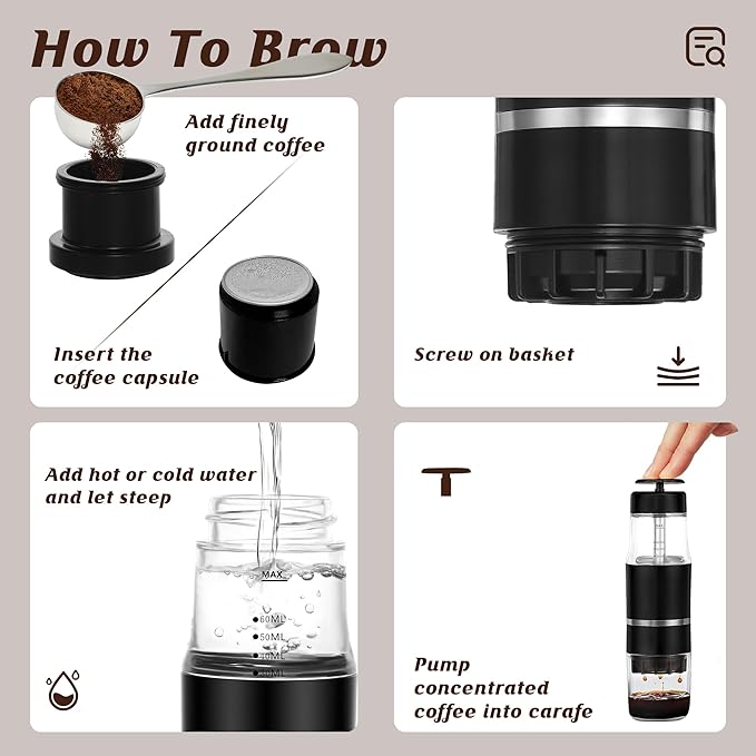 French Press Coffee Maker for Ground Coffee & Capsules Portable Cold Brew Coffee Espresso Machine, Small Hand Coffee Maker for Camping