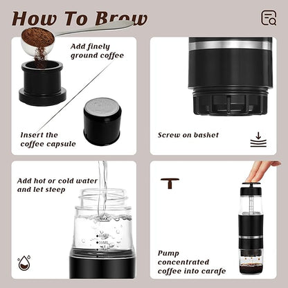 French Press Coffee Maker for Ground Coffee & Capsules Portable Cold Brew Coffee Espresso Machine, Small Hand Coffee Maker for Camping