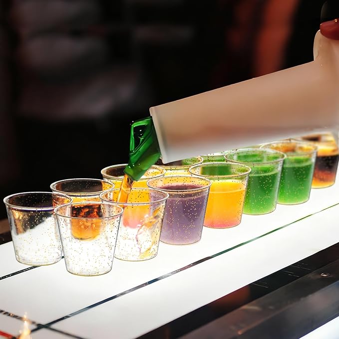500Counts 1OZ. Disposable Shot Glasses Hard Plastic Shot Cups Gold Glitter Mini Shot Glasses for Tequila, Jello Shots, Liquor, 1Ounce Small Cup for Sauce, Dips, Shot Cups for Party