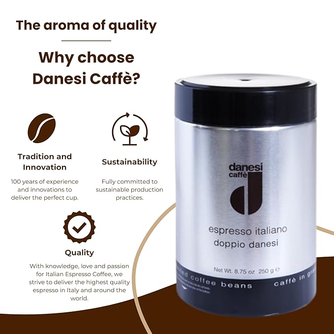 Danesi Caffe Italian Whole Coffee Beans - Espresso Coffee Beans and Medium Roast Whole Bean - Perfect for Espresso Machines, French Press, and Home Brewing - Doppio (8.75 lb)