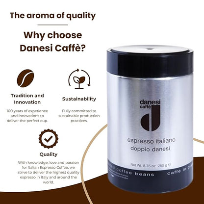 Danesi Caffe Italian Whole Coffee Beans - Espresso Coffee Beans and Medium Roast Whole Bean - Perfect for Espresso Machines, French Press, and Home Brewing - Doppio (8.75 lb)