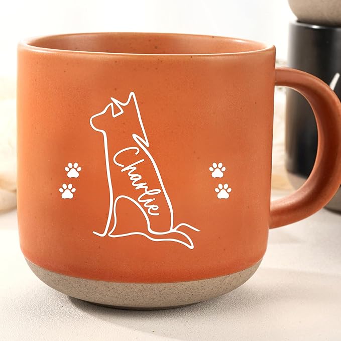 Custom Mug 12 oz Pet Silhouette – Personalized Coffee Mug with Line Art Name – Customized Gifts for Pet Owners (Dog Cat)