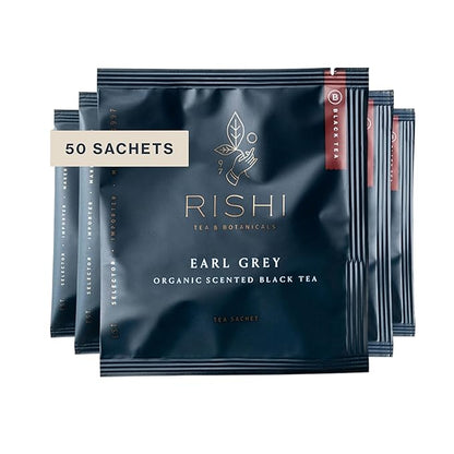 Rishi Tea Earl Grey Tea - Organic Sachet Tea Bags, Pure Black Tea with Bergamot Oil, Energizing & Caffeinated - 50 Count