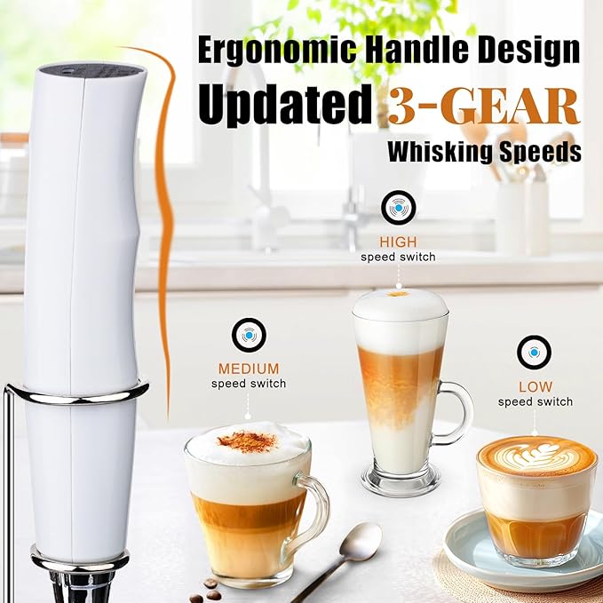 Nahida Rechargeable Milk Frother Wand for Coffee Include Stand - White