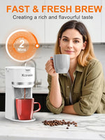Load image into Gallery viewer, Single Serve Coffee Maker for K-Cup and Ground Coffee, Fast Brew, 6-12 oz Brew Sizes One Cup Coffee Machine Fits 5.5" Mugs, One-Button Small Coffee Maker with Descaling Reminder,White