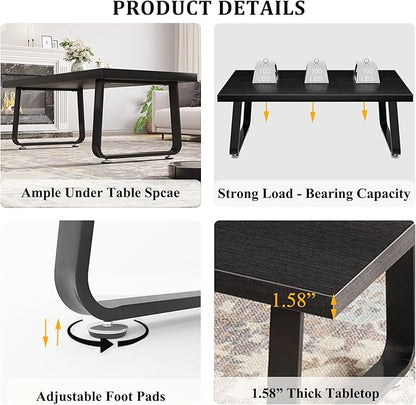 HSH Black Coffee Table, Industrial Wood and Metal Legs Center Table, Modern Minimalist Rectangle Cocktail Table for Living Room, Farmhouse Wooden Tea Table for Bedroom Home Office, Black Oak, 47 Inch