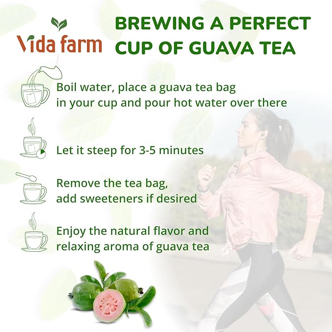VIDA FARM 50 Premium Guava Leaf Tea Bags, Zero Sugar Tea, Handpicked, 100% Pure and Natural Guava Leaves, Non-GMO, No Caffeine, Gluten-Free, Vegan