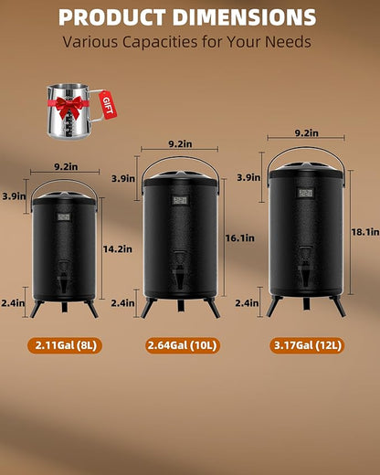 Insulated Beverage Dispenser 2 Gallon, Hot Drink Dispenser with 304 Stainless Steel Interior, Hot Water Dispenser for Parties, Hot Water Urn with Stand for Coffee Chocolate Tea, Black,HP2