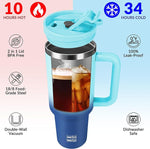 Load image into Gallery viewer, 40oz Tumbler with Handle | Insulated Stainless Steel Travel Mug | 34Hrs Cold &amp; 10Hrs Hot Retention | 100% Leakproof Lid &amp; Straw | Dishwasher Safe + Car Cup Holder Fit (Light Dark Blue Gradient)