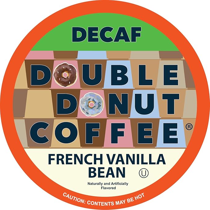 French Vanilla Coffee Medium Roast Flavored Decaf Coffee Pods for Keurig K Cups Makers from Double Donut, 96 Capsules